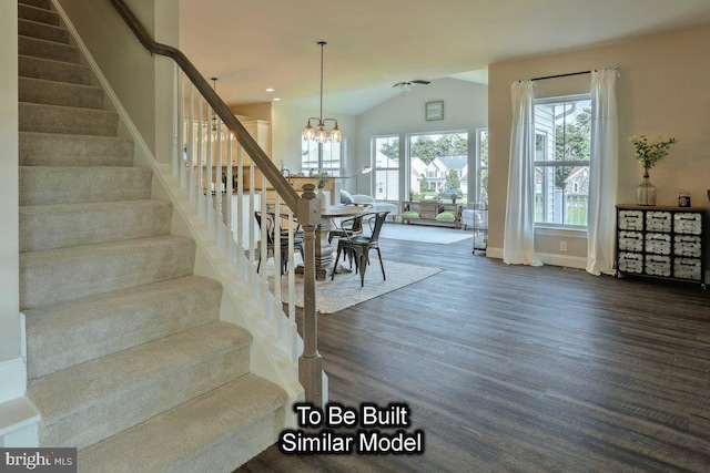 2267 Warrensville Rd Lot 3, Montoursville, PA 17754 - staircase featuring lofted ceiling, wood finished floors, recessed lighting, an inviting chandelier, and baseboards