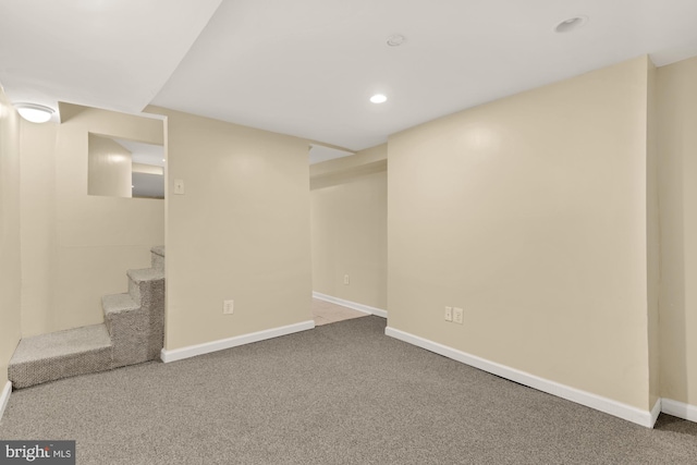 2133 Bolton St, Baltimore, MD 21217 - finished below grade area featuring carpet floors, baseboards, stairs, and recessed lighting
