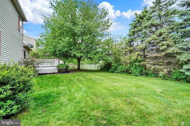 view of yard featuring a wooden deck