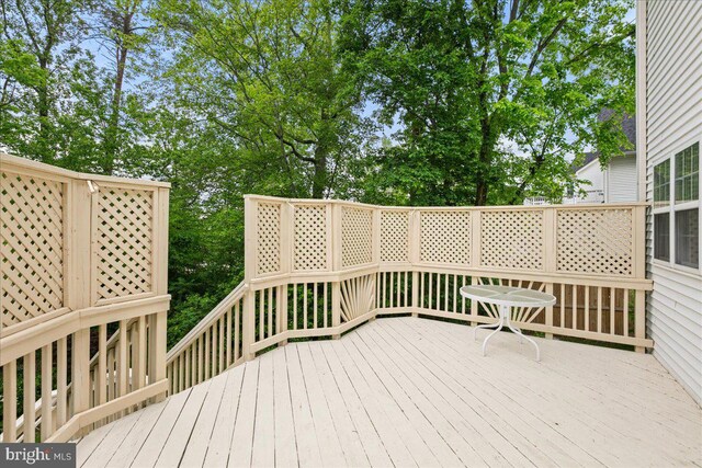 wooden terrace with view of scattered trees