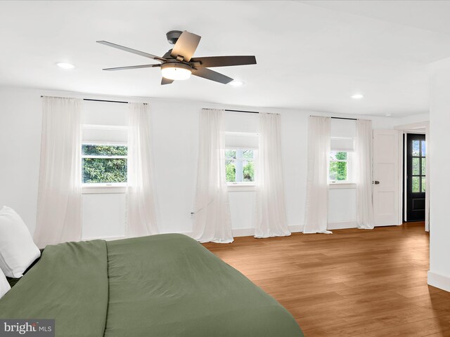 1990 Kate Dr, Port Republic, MD 20676 - bedroom featuring multiple windows, wood finished floors, recessed lighting, ceiling fan, and baseboards