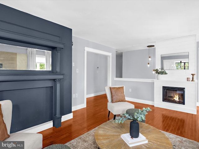 1990 Kate Dr, Port Republic, MD 20676 - living area featuring a fireplace, wood finished floors, and baseboards