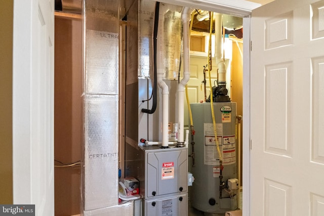 utility room with heating unit and gas water heater