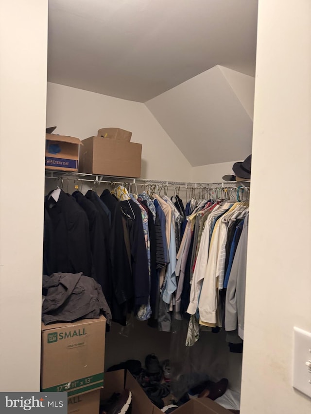 walk in closet with vaulted ceiling