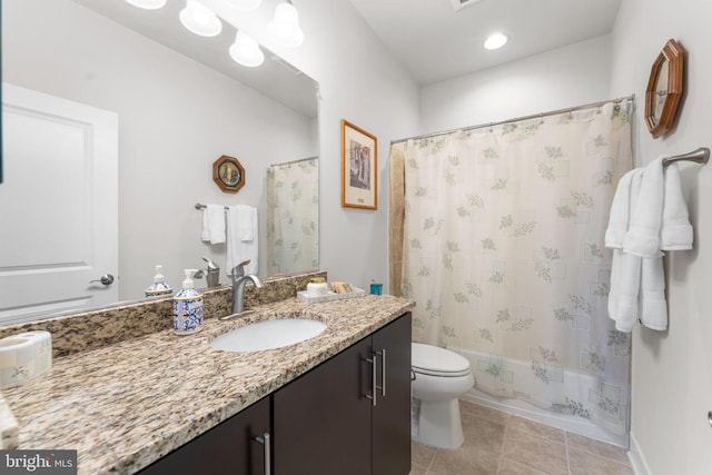 724 E Howell Ave, Alexandria, VA 22301 - full bathroom with vanity, toilet, tile patterned flooring, and shower / bathtub combination with curtain