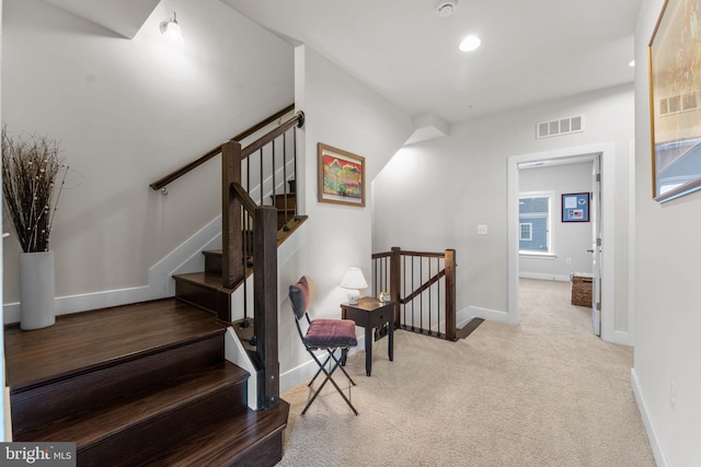 724 E Howell Ave, Alexandria, VA 22301 - staircase featuring baseboards, recessed lighting, and carpet flooring