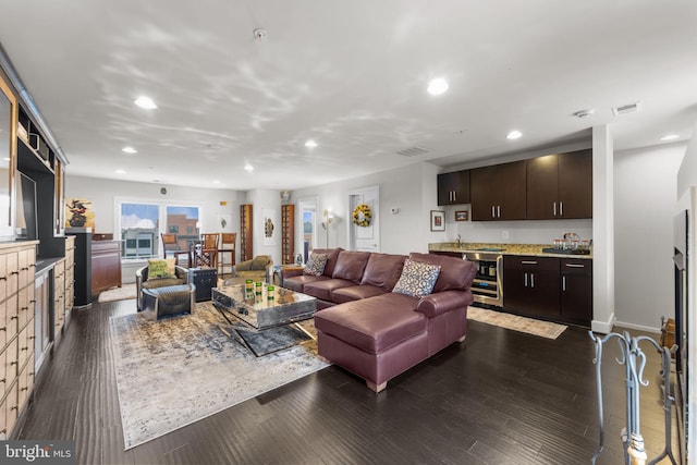 724 E Howell Ave, Alexandria, VA 22301 - living room featuring bar with sink, recessed lighting, and dark wood-type flooring