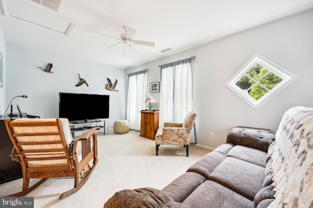 7400 Michael Ave, Easton, MD 21601 - living area featuring healthy amount of natural light, carpet flooring, attic access, and ceiling fan