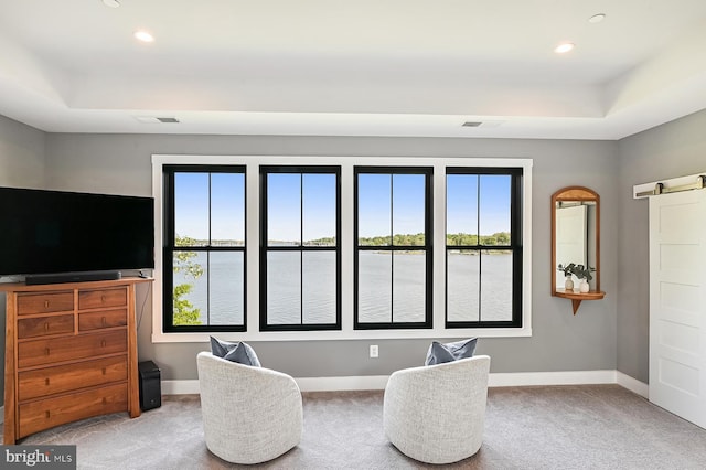 3015 Friends Rd, Annapolis, MD 21401 - sitting room with carpet, a tray ceiling, recessed lighting, and baseboards