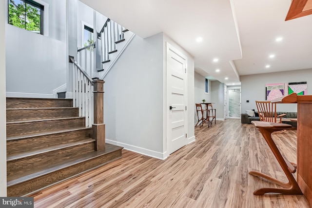 3015 Friends Rd, Annapolis, MD 21401 - stairway featuring wood finished floors, baseboards, and recessed lighting