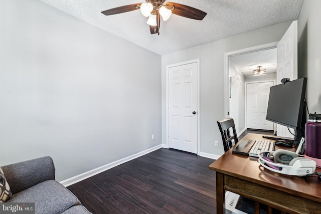 3901 Golf Tee Ct Unit 301, Fairfax, VA 22033 - office featuring a ceiling fan, dark wood-style floors, a textured ceiling, and baseboards