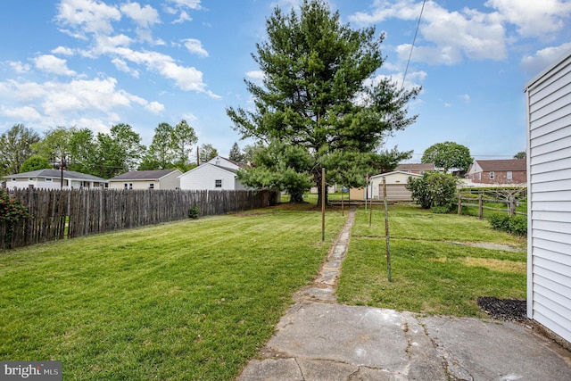 view of yard featuring a residential view and a fenced backyard
