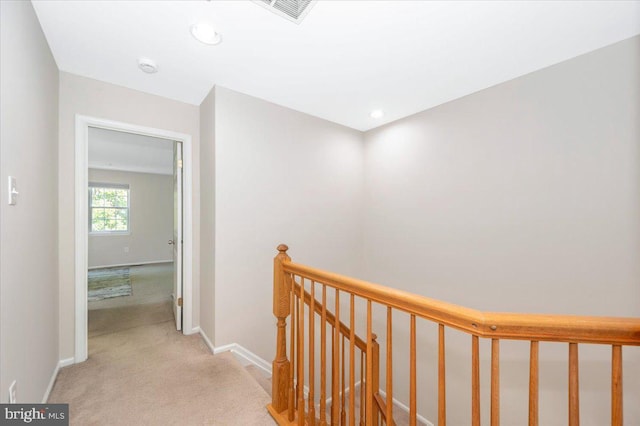6343 Wind Rider Way, Columbia, MD 21045 - hall featuring an upstairs landing, light colored carpet, and recessed lighting