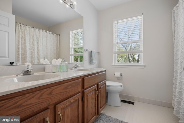 full bathroom with a healthy amount of sunlight, visible vents, and a sink