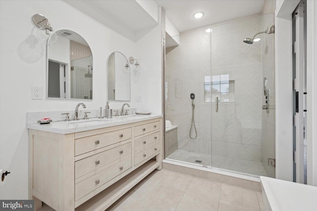 128 E Sharpnack St, Philadelphia, PA 19119 - bathroom with tile patterned floors, a shower stall, and double vanity