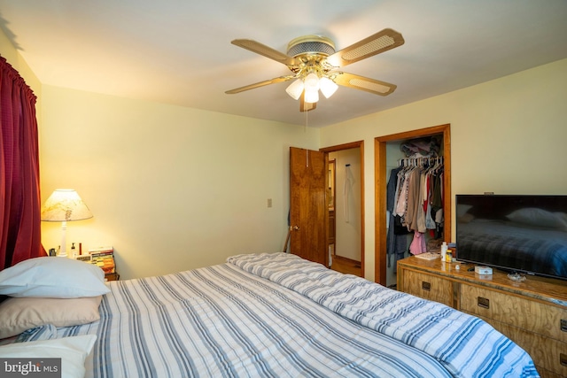 bedroom with a closet and a ceiling fan