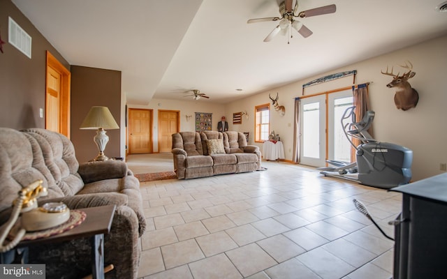 97 Heverly Ln, Beech Creek, PA 16822 - living area with light tile patterned flooring, visible vents, and a ceiling fan