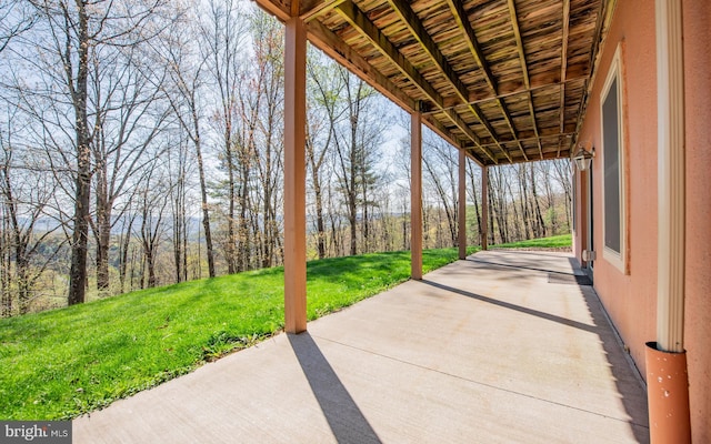 97 Heverly Ln, Beech Creek, PA 16822 - view of patio with a forest view