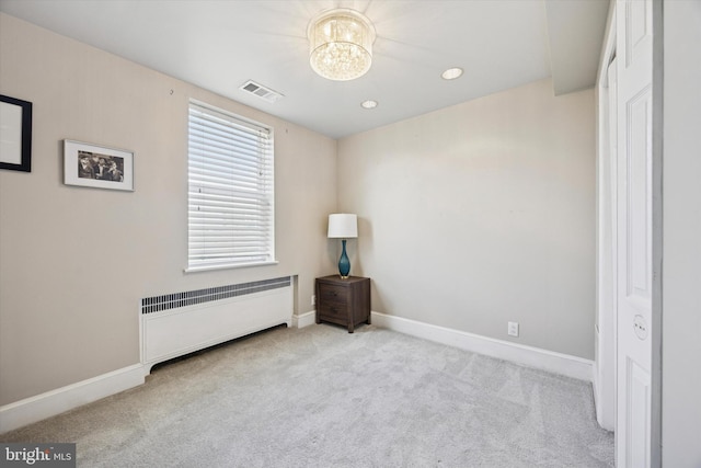 2935 S 13th St, Philadelphia, PA 19148 - unfurnished bedroom with radiator heating unit, a chandelier, baseboards, carpet floors, and recessed lighting