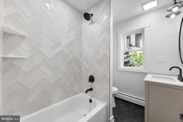 14 Titus Ave, Lawrence, NJ 08648 - bathroom with baseboard heating, vanity, toilet, bathing tub / shower combination, and tile patterned floors