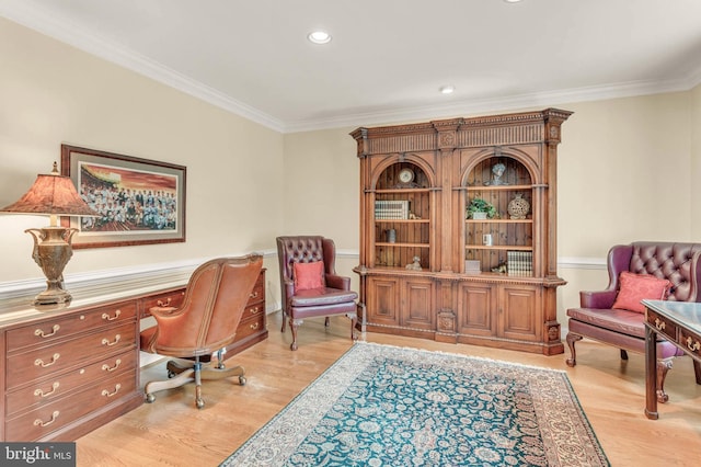 13457 Charolais Ct, Highland, MD 20777 - office featuring crown molding, light wood finished floors, and recessed lighting