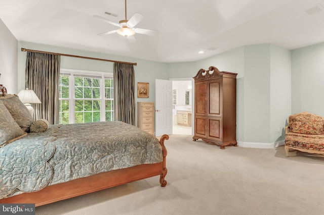 13457 Charolais Ct, Highland, MD 20777 - bedroom featuring light carpet, baseboards, recessed lighting, a ceiling fan, and ensuite bath