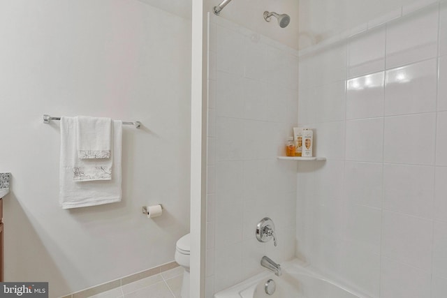 42248 Lancaster Woods Sq, Chantilly, VA 20152 - bathroom featuring toilet, shower / bathtub combination, vanity, tile patterned flooring, and baseboards