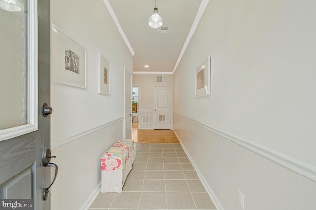 42248 Lancaster Woods Sq, Chantilly, VA 20152 - corridor featuring crown molding, light tile patterned floors, baseboards, and recessed lighting