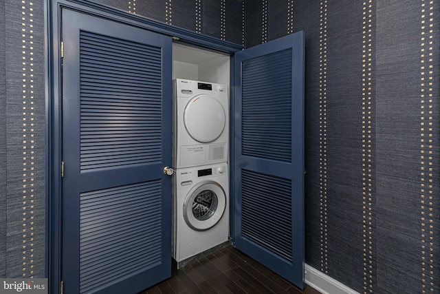 44 Nassau St Unit A, Princeton, NJ 08542 - laundry room with laundry area, stacked washer / drying machine, and dark wood-style floors