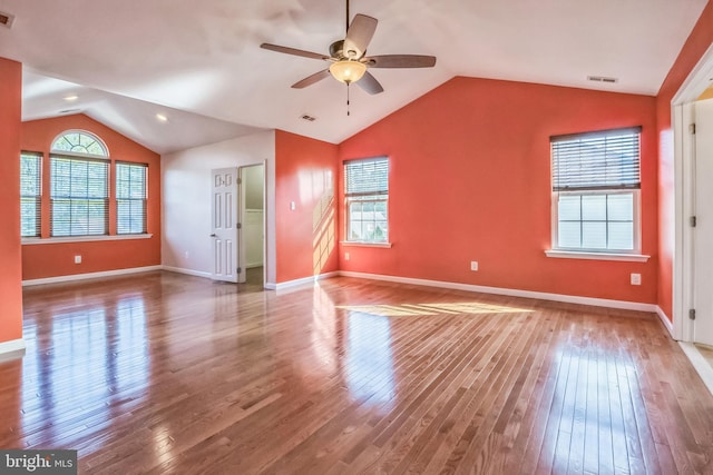 2 Raydan Way N, East, MD 21901 - empty room with lofted ceiling, a ceiling fan, hardwood / wood-style floors, and baseboards