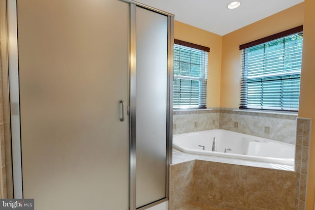 2 Raydan Way N, East, MD 21901 - bathroom featuring a bath, a stall shower, and recessed lighting