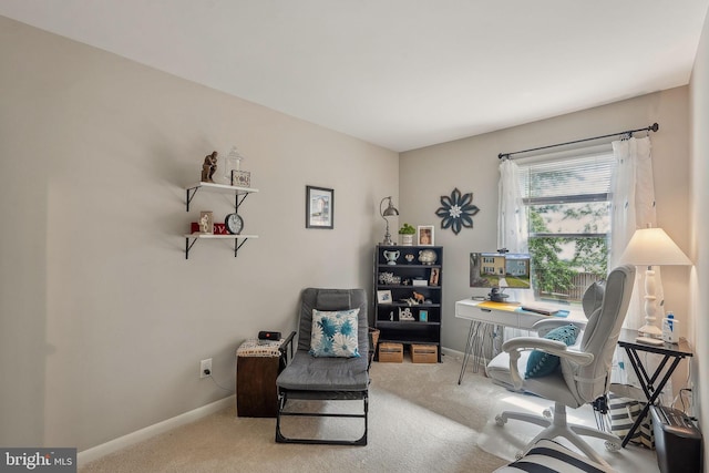 carpeted office space with baseboards