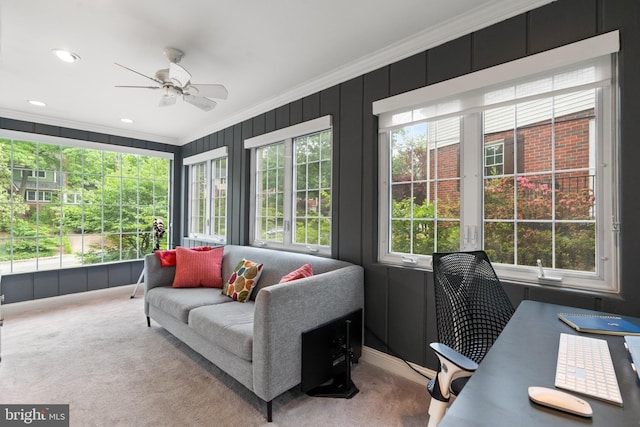 3210 Old Dominion Blvd, Alexandria, VA 22305 - sunroom with crown molding, carpet floors, and recessed lighting