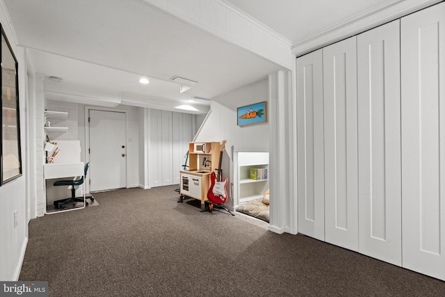 3210 Old Dominion Blvd, Alexandria, VA 22305 - rec room featuring carpet flooring, crown molding, and recessed lighting