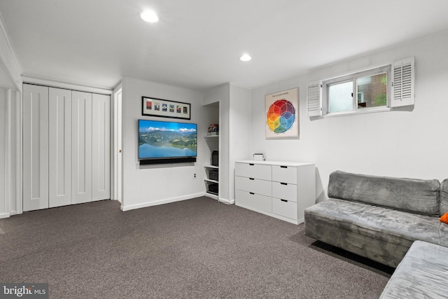 3210 Old Dominion Blvd, Alexandria, VA 22305 - living area with dark colored carpet, recessed lighting, and baseboards