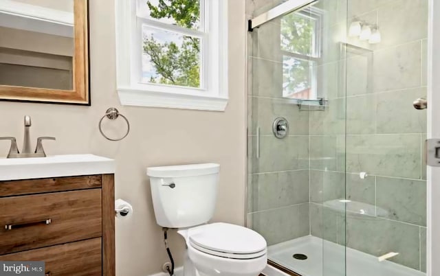 307 Congress Dr, Gibbstown, NJ 08027 - bathroom with toilet, vanity, a shower stall, and healthy amount of natural light