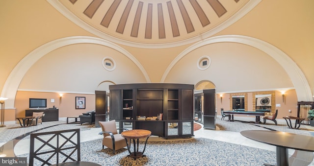 building lobby with a towering ceiling