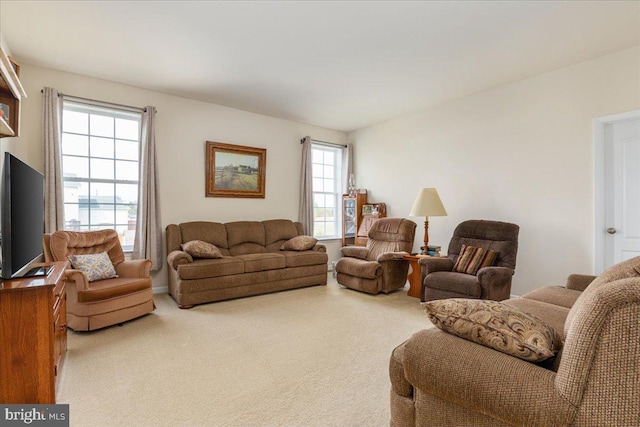living area featuring carpet