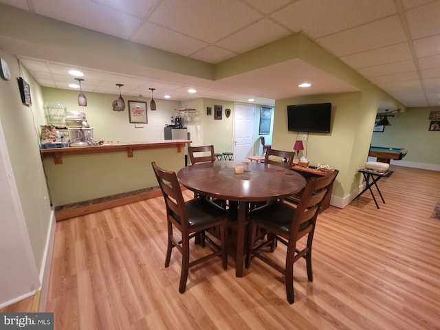 70 W Hamlin Ave, Telford, PA 18969 - dining space featuring a drop ceiling, wood finished floors, bar area, pool table, and baseboards