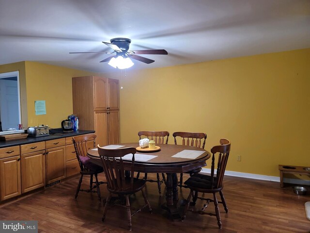 70 W Hamlin Ave, Telford, PA 18969 - dining room featuring ceiling fan, dark wood finished floors, and baseboards