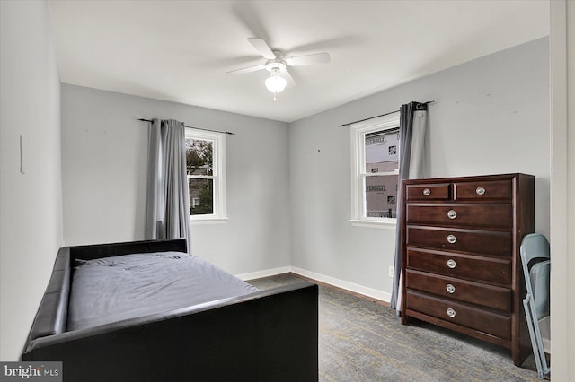 5021 Utah Ave, Harrisburg, PA 17109 - bedroom with ceiling fan, baseboards, and dark colored carpet