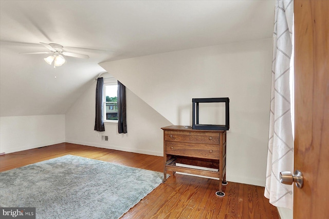 5021 Utah Ave, Harrisburg, PA 17109 - additional living space with a ceiling fan, wood finished floors, vaulted ceiling, and baseboards