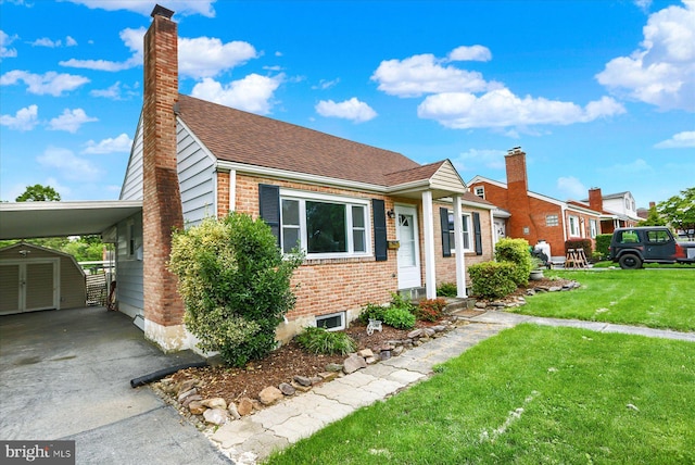 5021 Utah Ave, Harrisburg, PA 17109 - bungalow-style house featuring a front lawn, brick siding, an attached carport, a chimney, and a shingled roof