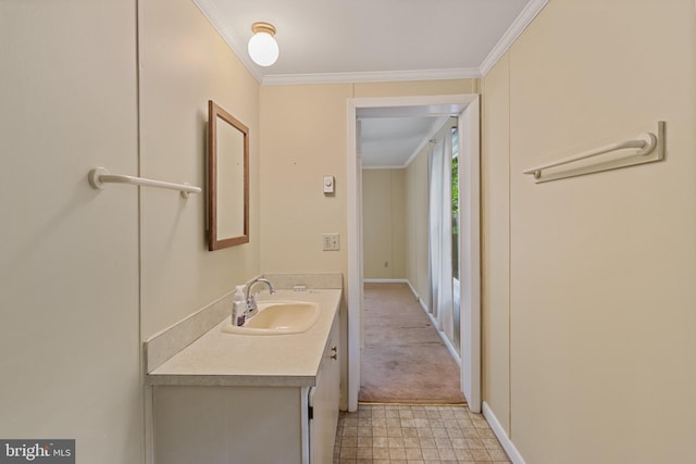 256 Frontier Trl, Lusby, MD 20657 - bathroom with vanity, ornamental molding, and baseboards