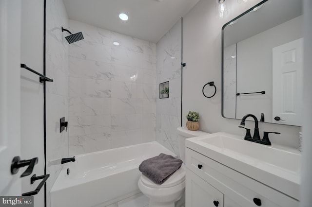 6802 Elbrook Rd, Lanham, MD 20706 - bathroom with toilet, vanity, shower / bath combination, and recessed lighting