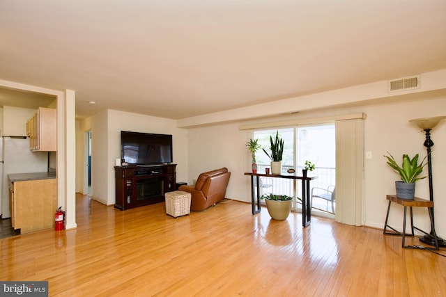 2845 Denver St SE Unit 204, Washington, DC 20020 - living area with light wood-style floors, visible vents, a fireplace, and baseboards