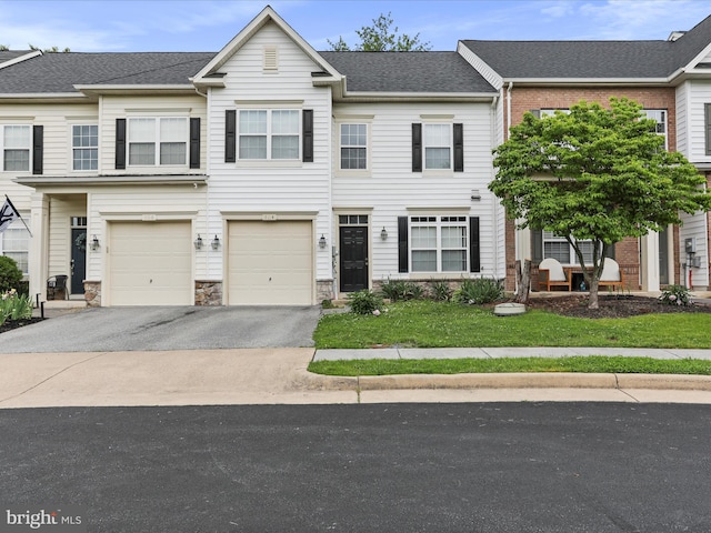 104 Panmure, Stephens City, VA 22655 - multi unit property featuring driveway, an attached garage, stone siding, and a front lawn