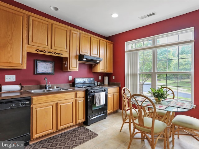 104 Panmure, Stephens City, VA 22655 - kitchen featuring black appliances, a sink, under cabinet range hood, recessed lighting, and dark countertops
