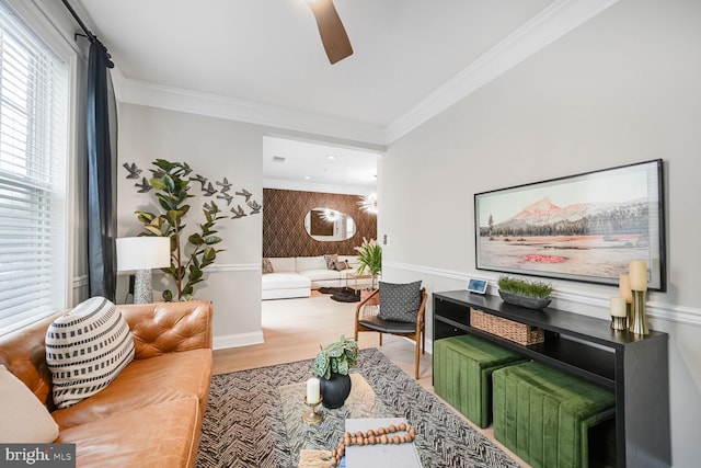 502 King Farm Blvd Unit 202, Rockville, MD 20850 - living room with ceiling fan, wood finished floors, and ornamental molding