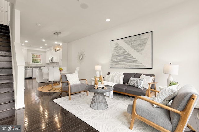 906 3rd St SE, Washington, DC 20003 - living room with stairway, wood-type flooring, and recessed lighting